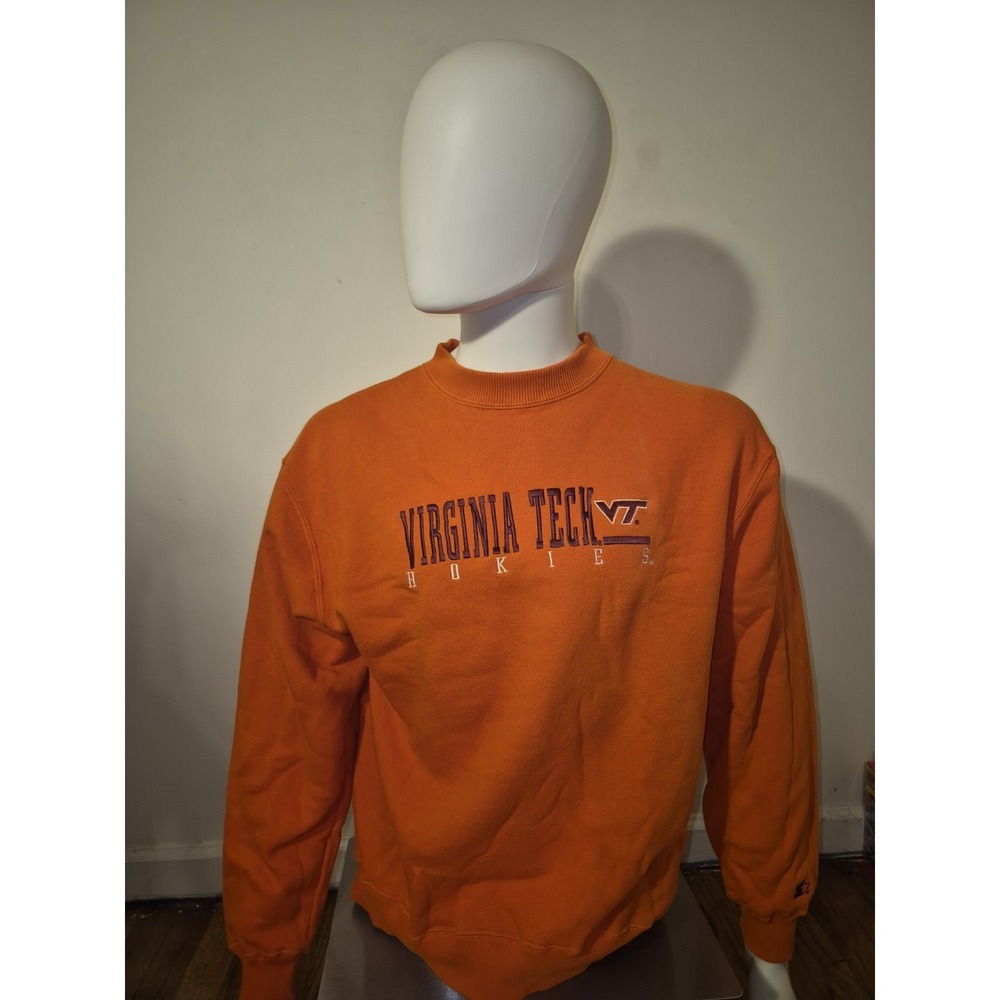 Virginia Tech Hokies Sweatshirt Mens Medium Orange NCAA Football Crewneck